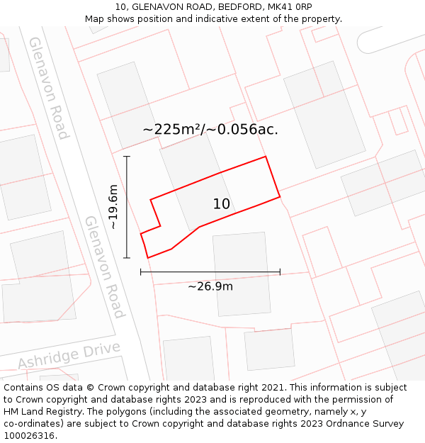 10, GLENAVON ROAD, BEDFORD, MK41 0RP: Plot and title map