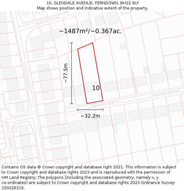 10, GLENDALE AVENUE, FERNDOWN, BH22 9LF: Plot and title map