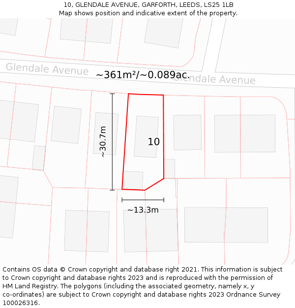 10, GLENDALE AVENUE, GARFORTH, LEEDS, LS25 1LB: Plot and title map