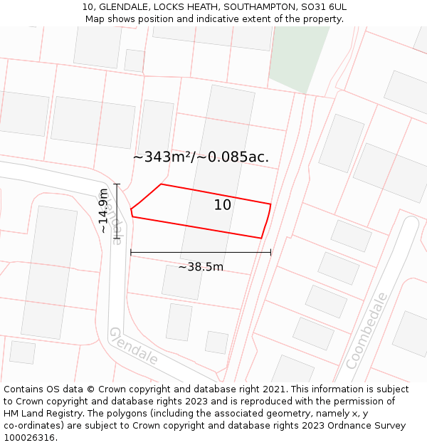 10, GLENDALE, LOCKS HEATH, SOUTHAMPTON, SO31 6UL: Plot and title map