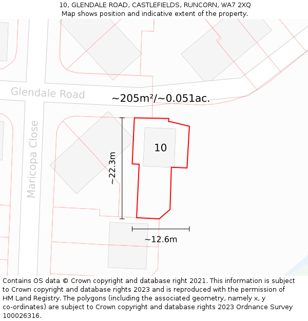 10, GLENDALE ROAD, CASTLEFIELDS, RUNCORN, WA7 2XQ: Plot and title map