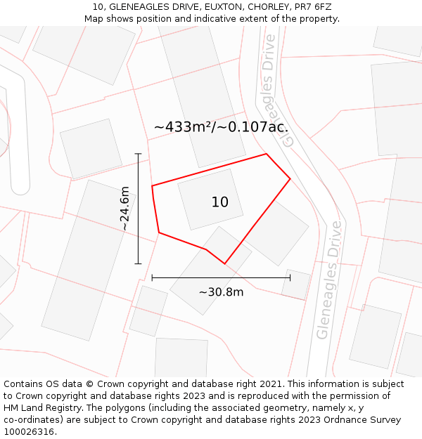 10, GLENEAGLES DRIVE, EUXTON, CHORLEY, PR7 6FZ: Plot and title map