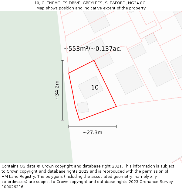 10, GLENEAGLES DRIVE, GREYLEES, SLEAFORD, NG34 8GH: Plot and title map