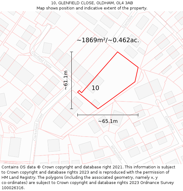 10, GLENFIELD CLOSE, OLDHAM, OL4 3AB: Plot and title map