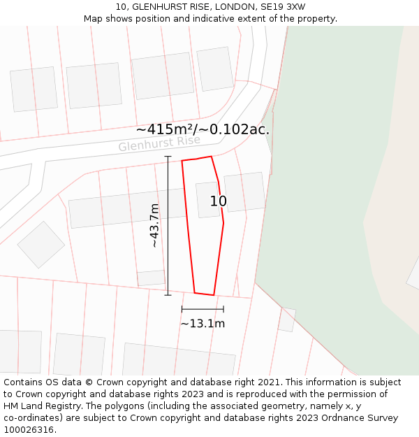 10, GLENHURST RISE, LONDON, SE19 3XW: Plot and title map