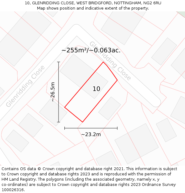 10, GLENRIDDING CLOSE, WEST BRIDGFORD, NOTTINGHAM, NG2 6RU: Plot and title map