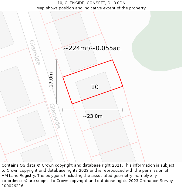 10, GLENSIDE, CONSETT, DH8 0DN: Plot and title map