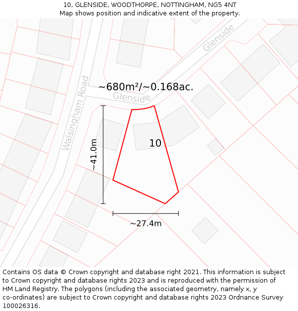 10, GLENSIDE, WOODTHORPE, NOTTINGHAM, NG5 4NT: Plot and title map