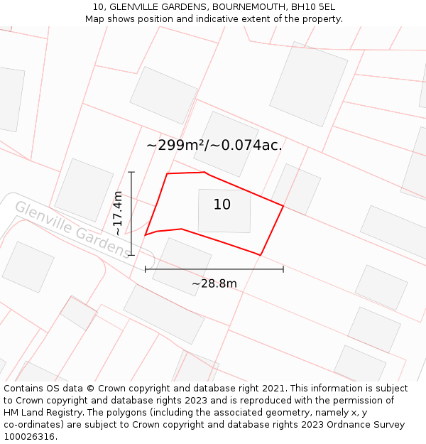 10, GLENVILLE GARDENS, BOURNEMOUTH, BH10 5EL: Plot and title map