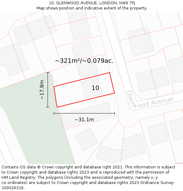 10, GLENWOOD AVENUE, LONDON, NW9 7PJ: Plot and title map