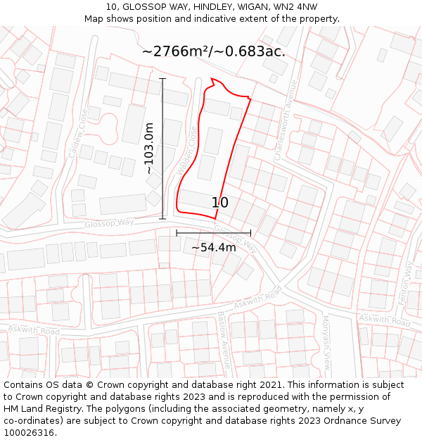 10, GLOSSOP WAY, HINDLEY, WIGAN, WN2 4NW: Plot and title map