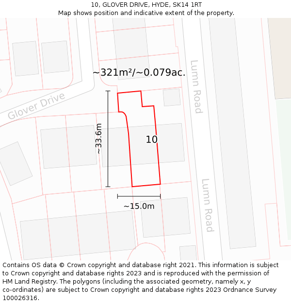 10, GLOVER DRIVE, HYDE, SK14 1RT: Plot and title map