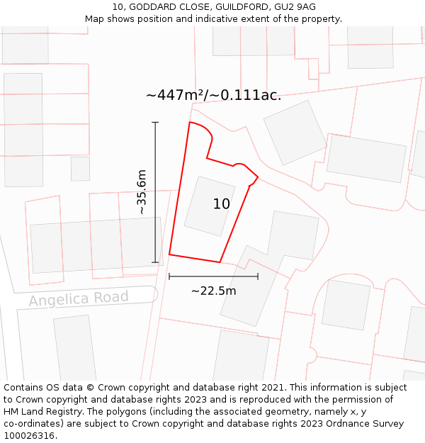 10, GODDARD CLOSE, GUILDFORD, GU2 9AG: Plot and title map