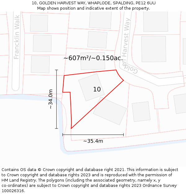 10, GOLDEN HARVEST WAY, WHAPLODE, SPALDING, PE12 6UU: Plot and title map