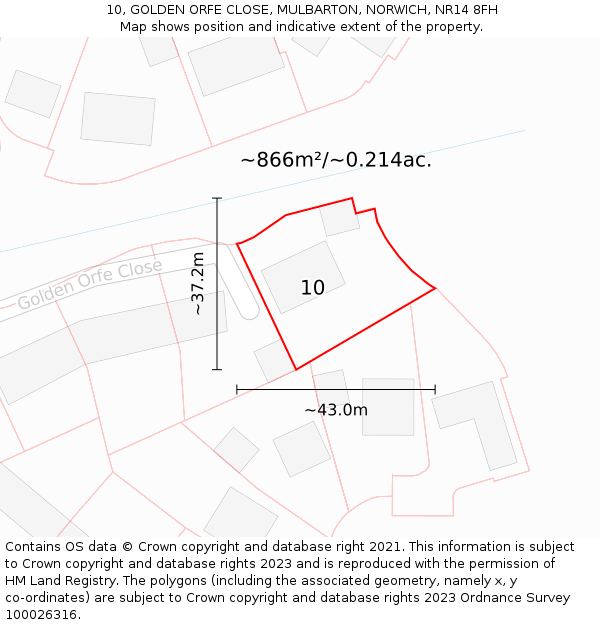 10, GOLDEN ORFE CLOSE, MULBARTON, NORWICH, NR14 8FH: Plot and title map