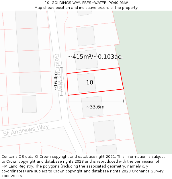 10, GOLDINGS WAY, FRESHWATER, PO40 9NW: Plot and title map