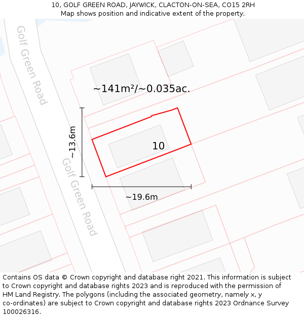 10, GOLF GREEN ROAD, JAYWICK, CLACTON-ON-SEA, CO15 2RH: Plot and title map