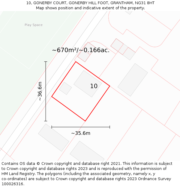 10, GONERBY COURT, GONERBY HILL FOOT, GRANTHAM, NG31 8HT: Plot and title map