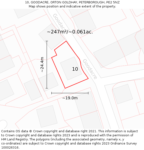 10, GOODACRE, ORTON GOLDHAY, PETERBOROUGH, PE2 5NZ: Plot and title map