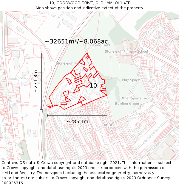 10, GOODWOOD DRIVE, OLDHAM, OL1 4TB: Plot and title map