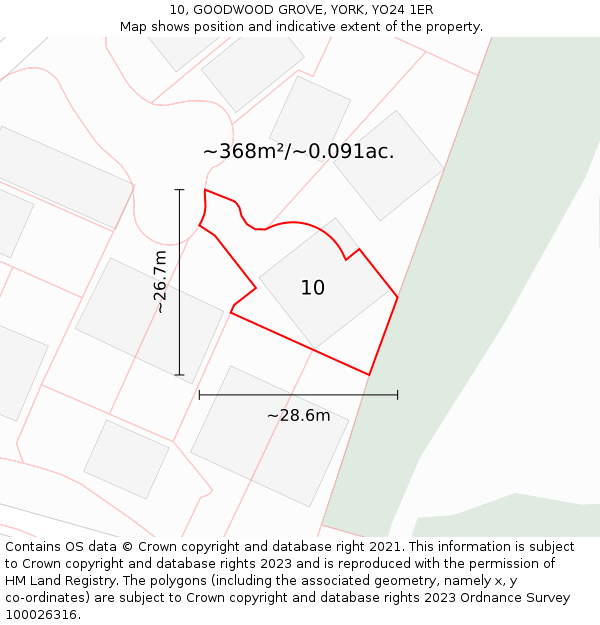 10, GOODWOOD GROVE, YORK, YO24 1ER: Plot and title map