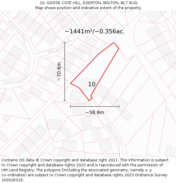 10, GOOSE COTE HILL, EGERTON, BOLTON, BL7 9UQ: Plot and title map