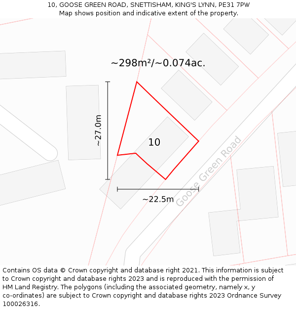 10, GOOSE GREEN ROAD, SNETTISHAM, KING'S LYNN, PE31 7PW: Plot and title map