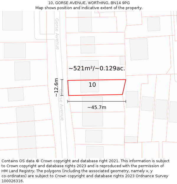 10, GORSE AVENUE, WORTHING, BN14 9PG: Plot and title map