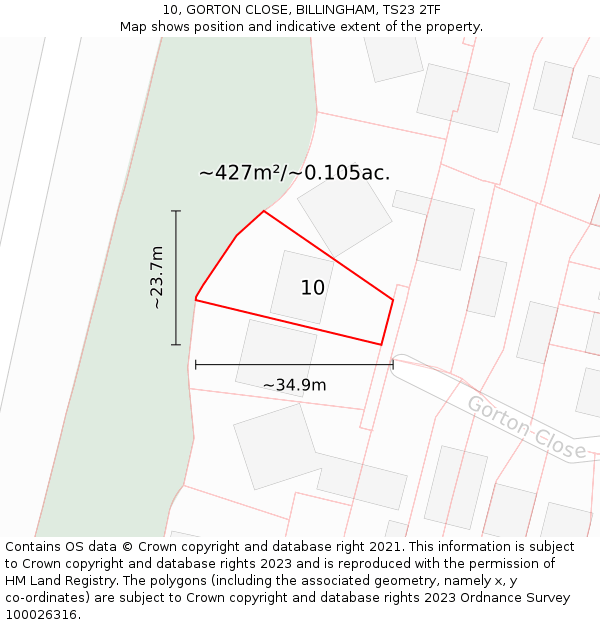 10, GORTON CLOSE, BILLINGHAM, TS23 2TF: Plot and title map