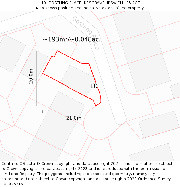 10, GOSTLING PLACE, KESGRAVE, IPSWICH, IP5 2GE: Plot and title map