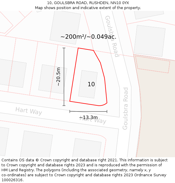 10, GOULSBRA ROAD, RUSHDEN, NN10 0YX: Plot and title map