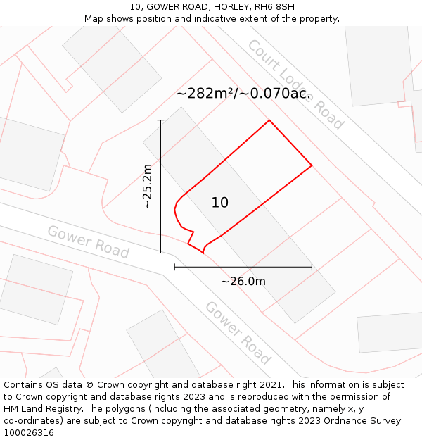 10, GOWER ROAD, HORLEY, RH6 8SH: Plot and title map