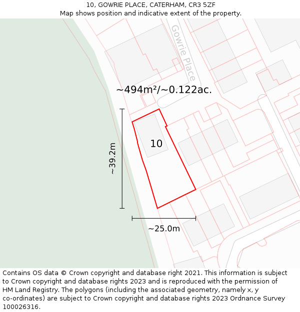 10, GOWRIE PLACE, CATERHAM, CR3 5ZF: Plot and title map