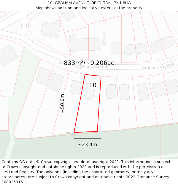 10, GRAHAM AVENUE, BRIGHTON, BN1 8HA: Plot and title map