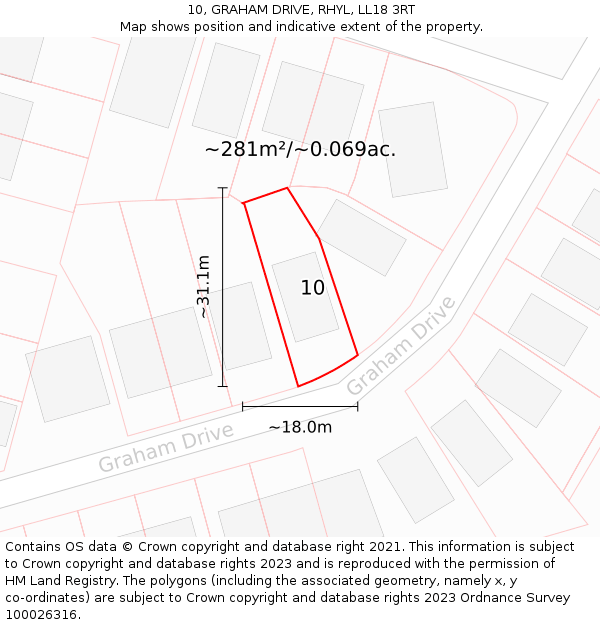 10, GRAHAM DRIVE, RHYL, LL18 3RT: Plot and title map