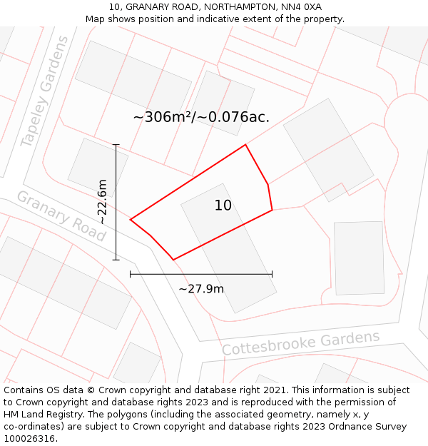 10, GRANARY ROAD, NORTHAMPTON, NN4 0XA: Plot and title map