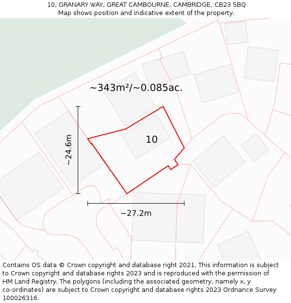 10, GRANARY WAY, GREAT CAMBOURNE, CAMBRIDGE, CB23 5BQ: Plot and title map