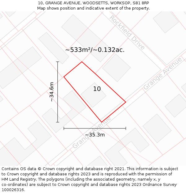 10, GRANGE AVENUE, WOODSETTS, WORKSOP, S81 8RP: Plot and title map