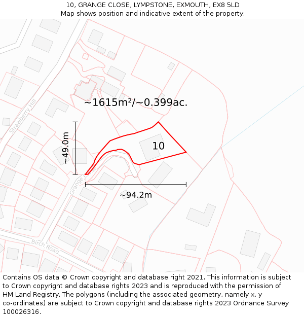 10, GRANGE CLOSE, LYMPSTONE, EXMOUTH, EX8 5LD: Plot and title map