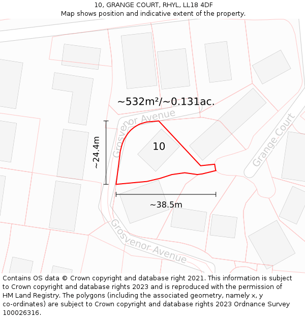 10, GRANGE COURT, RHYL, LL18 4DF: Plot and title map