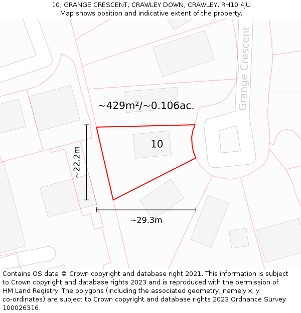 10, GRANGE CRESCENT, CRAWLEY DOWN, CRAWLEY, RH10 4JU: Plot and title map