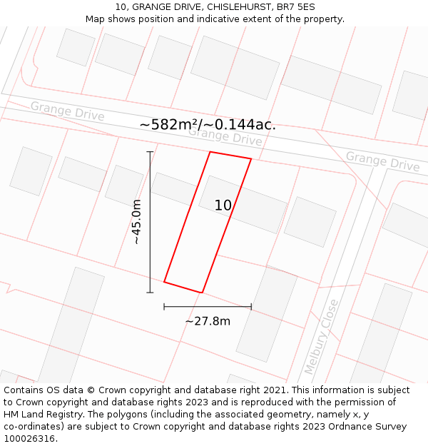 10, GRANGE DRIVE, CHISLEHURST, BR7 5ES: Plot and title map