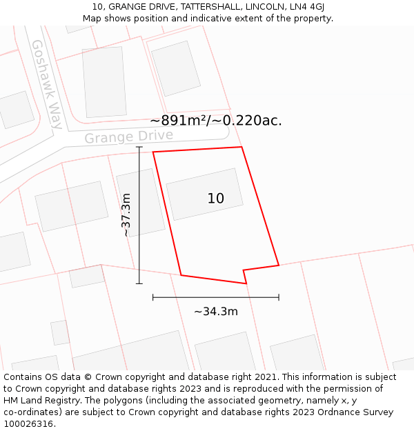 10, GRANGE DRIVE, TATTERSHALL, LINCOLN, LN4 4GJ: Plot and title map