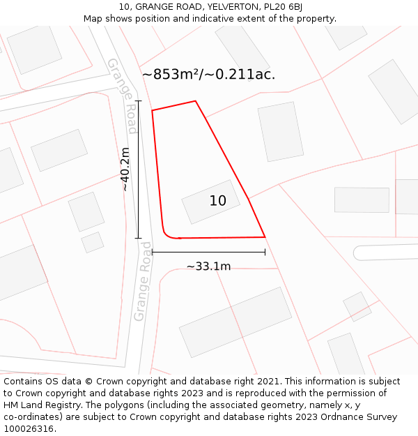 10, GRANGE ROAD, YELVERTON, PL20 6BJ: Plot and title map