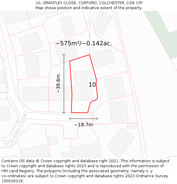 10, GRANTLEY CLOSE, COPFORD, COLCHESTER, CO6 1YP: Plot and title map