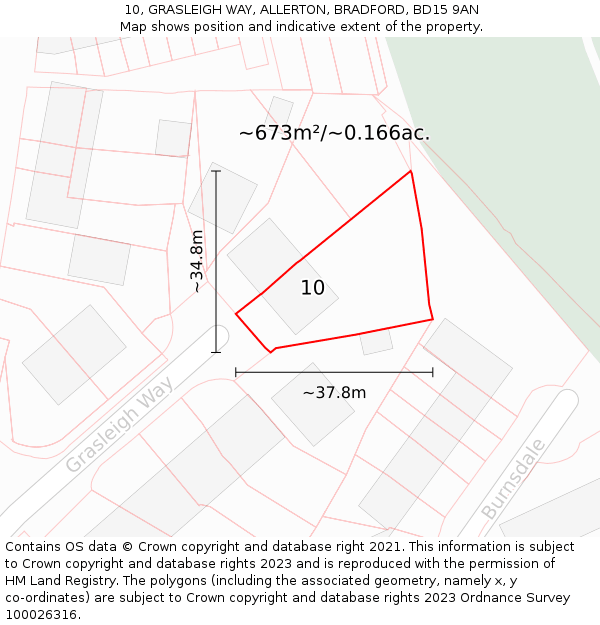 10, GRASLEIGH WAY, ALLERTON, BRADFORD, BD15 9AN: Plot and title map