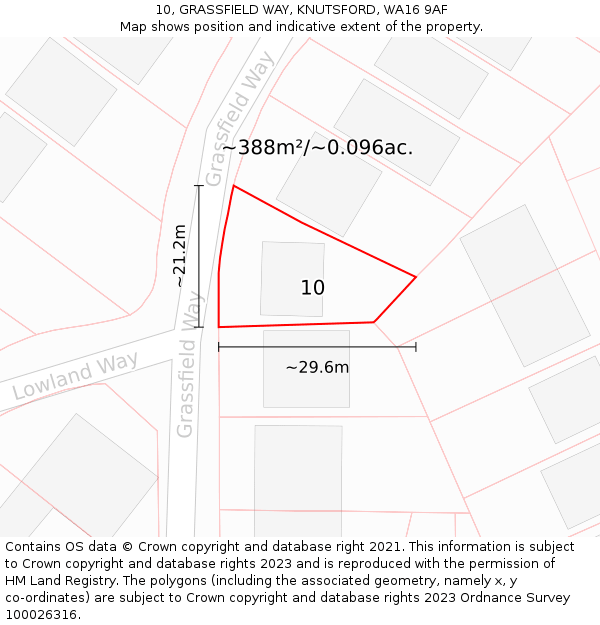 10, GRASSFIELD WAY, KNUTSFORD, WA16 9AF: Plot and title map