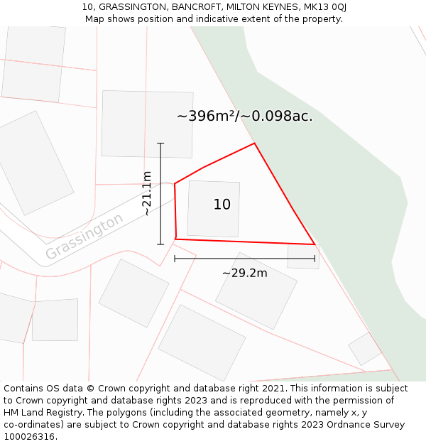 10, GRASSINGTON, BANCROFT, MILTON KEYNES, MK13 0QJ: Plot and title map