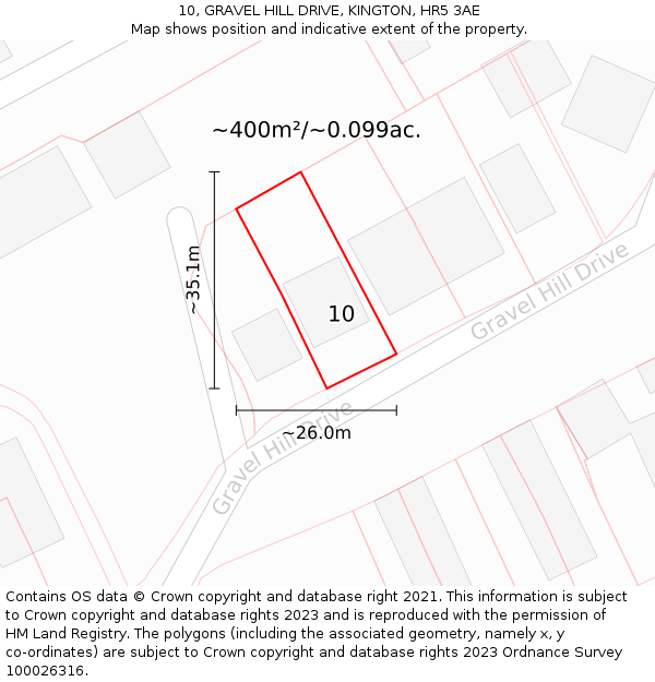 10, GRAVEL HILL DRIVE, KINGTON, HR5 3AE: Plot and title map