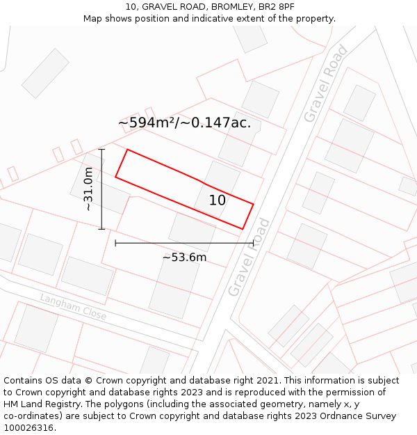 10, GRAVEL ROAD, BROMLEY, BR2 8PF: Plot and title map